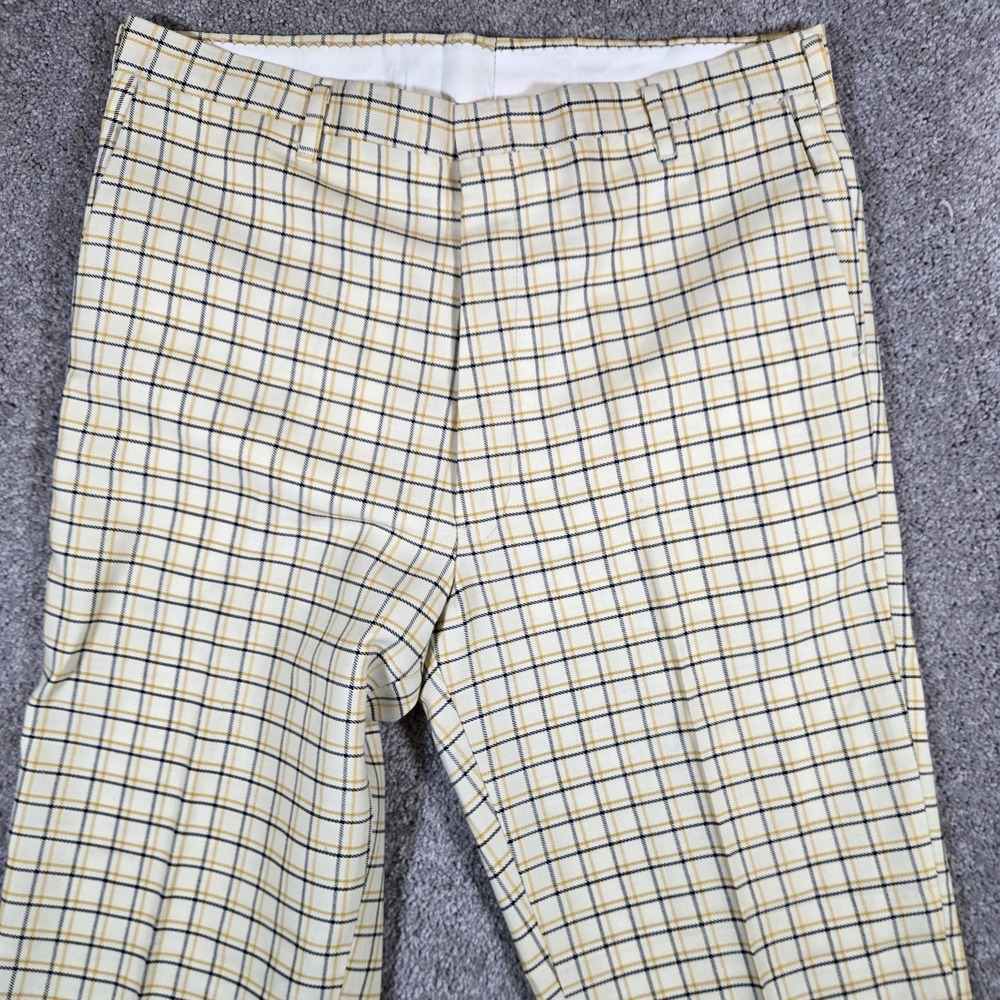 Vintage 70s Koraton Men's Plaid Yellow White Retro Perm Press Never Iron Pants - Picture 3 of 9